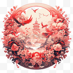 中国红主题背景图片_新年手绘窗花红色喜鹊元素