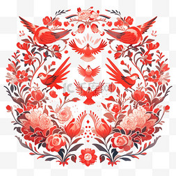 中国红背景素材图片_窗花红色新年喜鹊手绘元素
