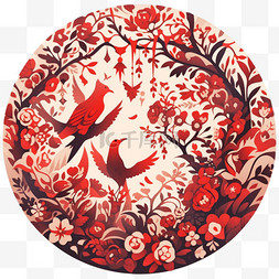 中国圆形窗花图片_新年窗花红色手绘元素喜鹊