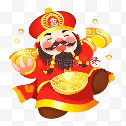 新年金色背景图片_新年卡通财神送财手绘元素