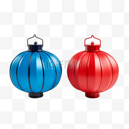 新年灯笼红色蓝色免抠元素