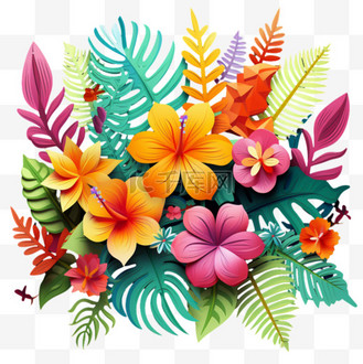 热带绘画花朵免扣元素装饰素材