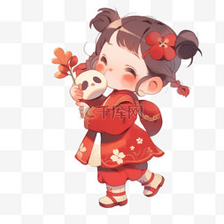 新年中国娃娃手绘元素卡通