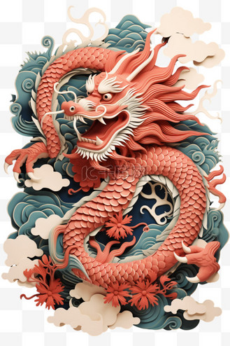 彩色龙头图片素材_3d立体剪纸彩色手绘元素生肖龙
