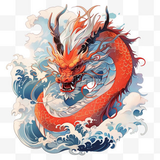 手绘卡通彩色风图片素材_彩色国潮风手绘元素生肖龙
