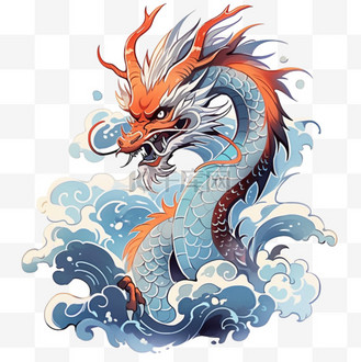 手绘生肖龙彩色国潮风元素