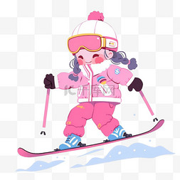 冬天手绘元素滑雪的女孩卡通