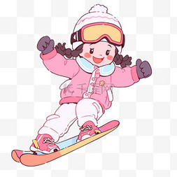蓝色的冬天图片_卡通冬天滑雪的女孩手绘元素