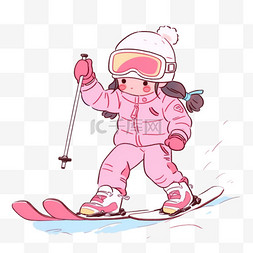 手绘蓝色冬天图片_冬天卡通滑雪的女孩手绘元素