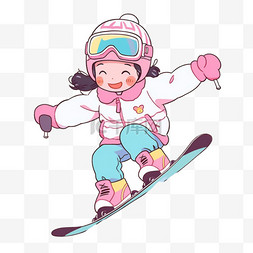 冬天简约图片_冬天滑雪的女孩手绘元素卡通