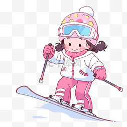 戴帽子卡通小女孩图片_冬天元素滑雪的女孩卡通手绘