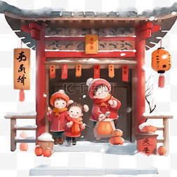 新年元素树图片_新年节日红灯笼手绘卡通元素