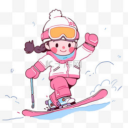 手绘元素冬天滑雪的女孩卡通