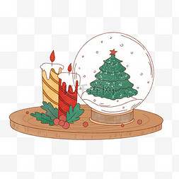 圣诞雪花球图片_圣诞节手绘蜡烛圣诞树装饰物