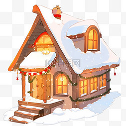 灯光窗户图片_冬天雪屋卡通圣诞手绘元素