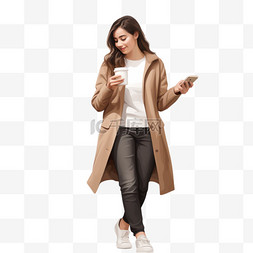 手持智能手机图片_一名身穿棕色外套的女子手持智能