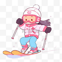 冬天滑雪的女孩元素卡通手绘
