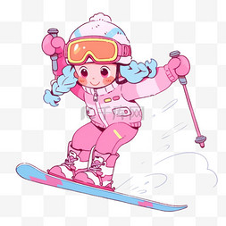 羽绒服简约图片_冬天卡通手绘滑雪的女孩元素