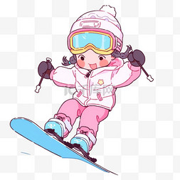 冬天简约图片_滑雪的女孩冬天卡通手绘元素