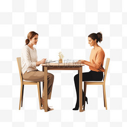 坐在桌子前面的两个女人