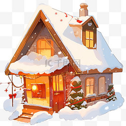 红砖白雪图片_冬天手绘圣诞雪屋卡通元素