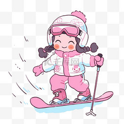 蓝色的手套图片_冬天滑雪的女孩手绘元素