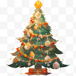 节日圣诞树手绘彩带礼物元素