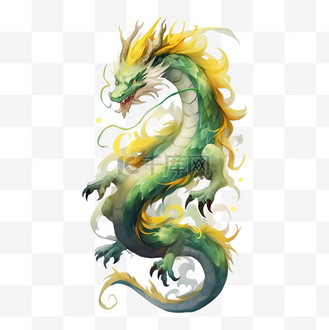 水彩画晕染插画图片素材_东方龙龙年水彩画插画元素