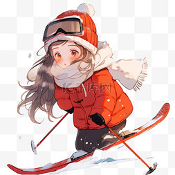 卡通冬天可爱的女孩滑雪手绘元素