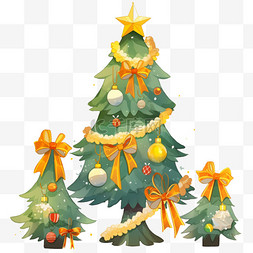 黄色彩灯背景图片_节日彩带礼物圣诞树手绘元素
