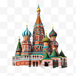 建筑手绘俄罗斯元素立体免扣图案