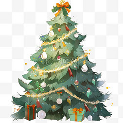 铃铛灯图片_节日手绘圣诞树彩带礼物元素