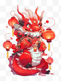 手绘彩色灯笼图片_新年灯笼卡通手绘元素可爱的龙