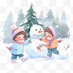 圣诞节冬天孩子打雪仗卡通手绘元