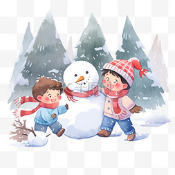 下雪开心的孩子图片_圣诞节冬天打雪仗孩子卡通手绘元