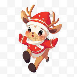 红色小鹿图片_圣诞节卡通手绘圣诞小鹿元素