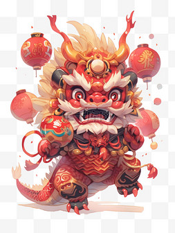 中国龙彩色龙图片_新年灯笼卡通手绘可爱的龙元素