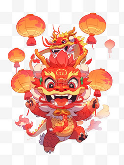 可爱的灯笼图片_可爱的龙灯笼卡通新年手绘元素