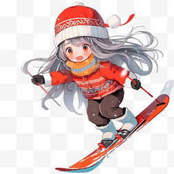 冬天可爱的女孩滑雪手绘元素