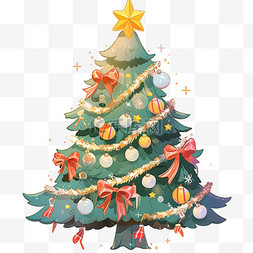 节日圣诞树彩带礼物手绘元素