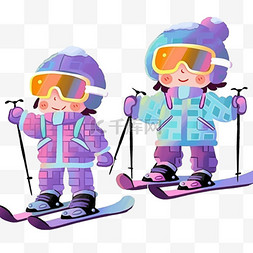 卡通可爱背景图片_冬天手绘可爱孩子滑雪卡通元素