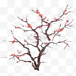 红色梅花背景图片_冬天落雪手绘免抠梅花树元素