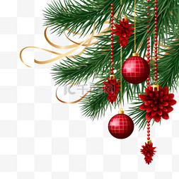 针叶素材图片_圣诞节松针叶彩球圣诞装饰元素