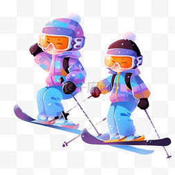 冬天紫色图片_冬天可爱孩子滑雪手绘元素卡通