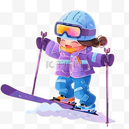 蓝色的数字2图片_冬天滑雪可爱孩子卡通手绘元素