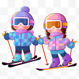可爱孩子冬天滑雪卡通手绘元素