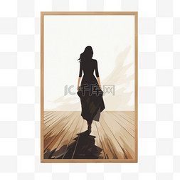 木地板主图图片_一名身穿黑裙的女子走在棕色木地