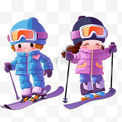 滑雪女孩图片_冬天滑雪卡通手绘元素可爱孩子