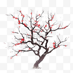 树枝红色图片_冬天落雪元素梅花树手绘免抠