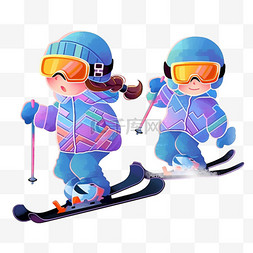 冬天紫色图片_冬天滑雪卡通手绘可爱孩子元素